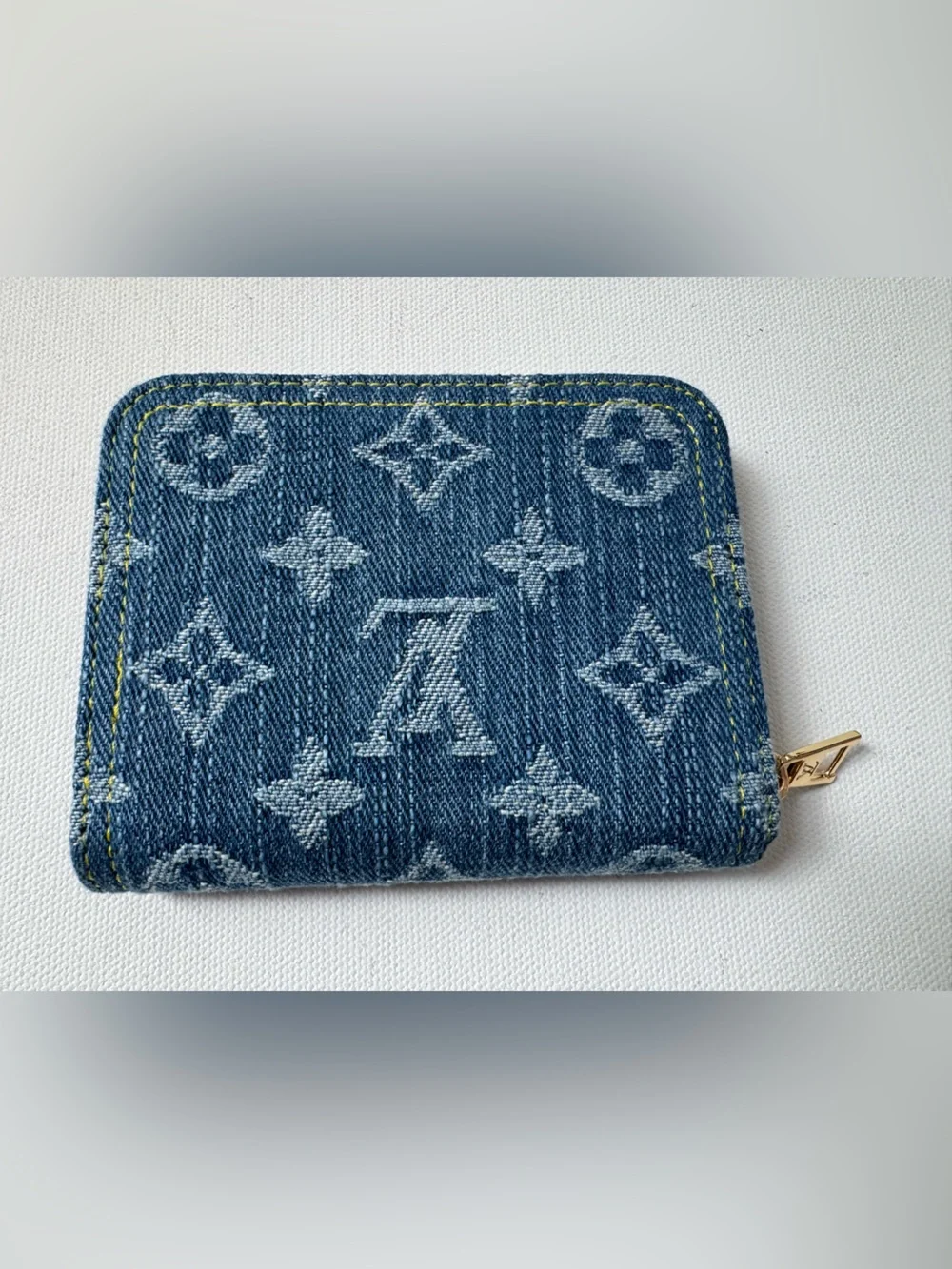 LUXE Remix Monogram Denim Zippy Coin and Card Purse Blue